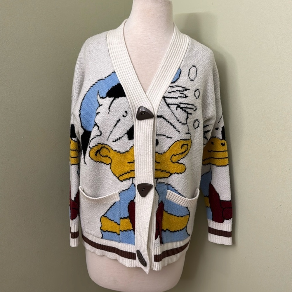Vintage Cardigan Jacket Pockets Disney Japanese Donald Duck Adult size S